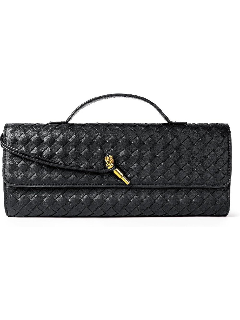 〽️Women's Black Clutch Purse Woven Vegan Leather Formal Evening Crossbody Bags
